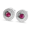 Stud earrings silver dots pink tourmaline 5 mm cab