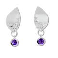 Earring Dots silver amethyst 4 mm round cab