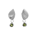 Earring dots silver peridot 4 mm round cab