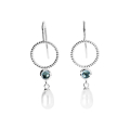 Earring dots silver 4 mm cab blue topaz/ pearl drops