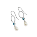 Earring dots silver 4 mm cab blue topaz/ pearl drops