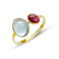 Ring 585 Gelbgold Aquamarin/Pink Turmalin 