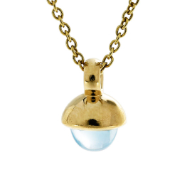 Pendant small acorn silver fine gold plated blue topaz 5 mm cab