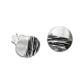 Crease stud earrings 12 mm silver oxidised