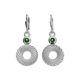 Earring silver Waves tsavorite 3 mm round fac