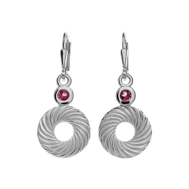 Earring silver Waves pink tourmaline 3 mm round fac