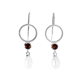 Earring Dots silver 4 mm cab garnet pearl drops