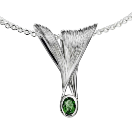 Pendant crease silver green tourmaline 7x5 mm 