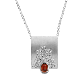 Pendant silver dots garnet 6x4 oval cab