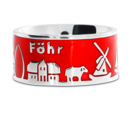 Inselring Föhr neu silber Emaille rot transparent