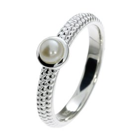Ring Dots silver 3mm with pearl 4 mm round cab