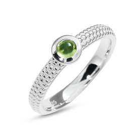 Ring Dots 3mm silver peridot 4 mm round cab