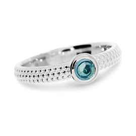 Ring Dots silver 3mm blue topaz 4 mm round cab