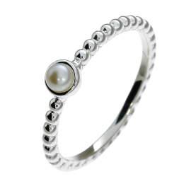 Ring Dots silver 2mm with pearl 3 mm round