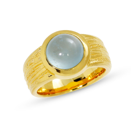 Ring  Strandcores si/goldplattiert  Aquamarin 10 mm rund cab