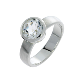 Ring si white topaz 8 mm round fac