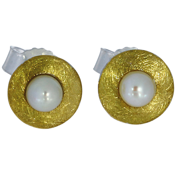 Stud earrings si with fine gold freshwater pearl 3 mm  