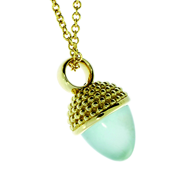 Pendant Dots Acorn 585 Gold Aquamarine Cone 8 mm cab  