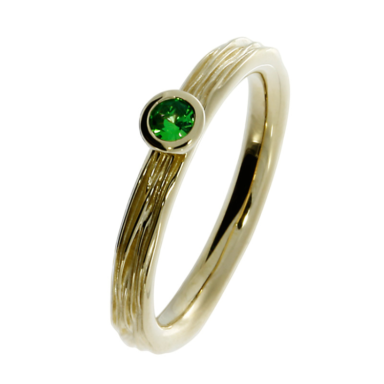 Ring crease 585 yellow gold green tsavorite 3 mm fac   Ring size 64