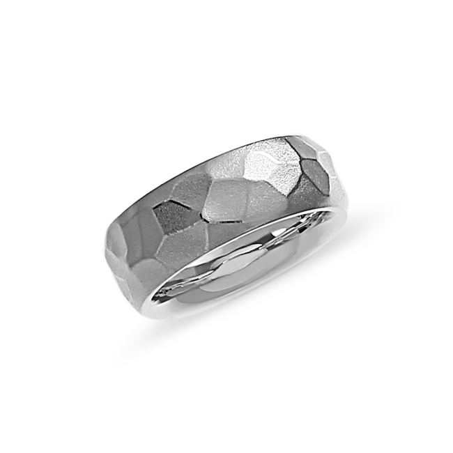 Partner ring silver hammer tone matt 7 mm wide  