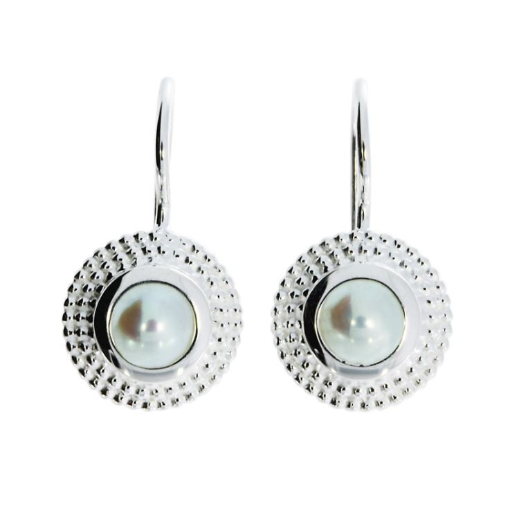 Earring Dots silver pearl 5 mm   