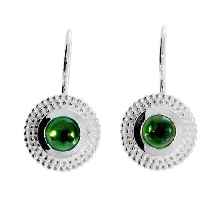 Earrings dots silver green tourmaline 5 mm  