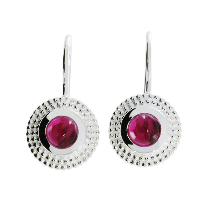 Earrings dots silver pink tourmaline 5 mm   Ring size 54