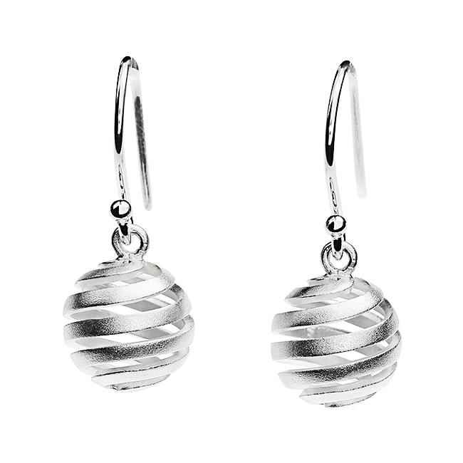 Earrings silver matt Escher ball 12 mm  