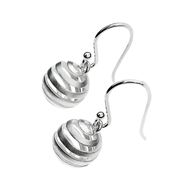 Earrings silver matt Escher ball 12 mm  