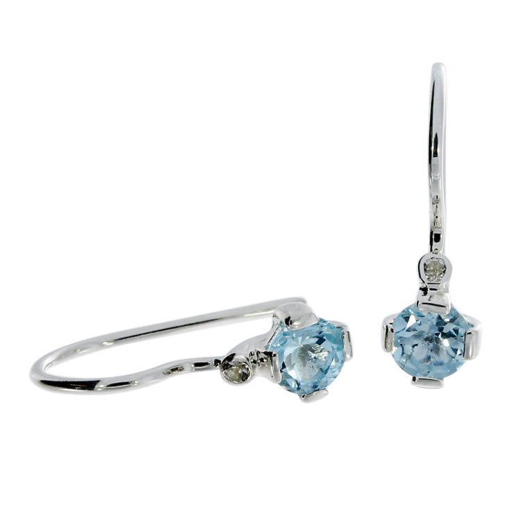 Earring si blue topaz, white topaz fac round 5 mm