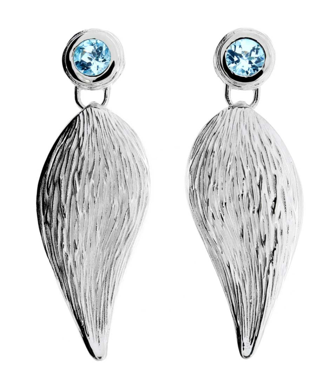 Earrings si crease leaf blue topaz