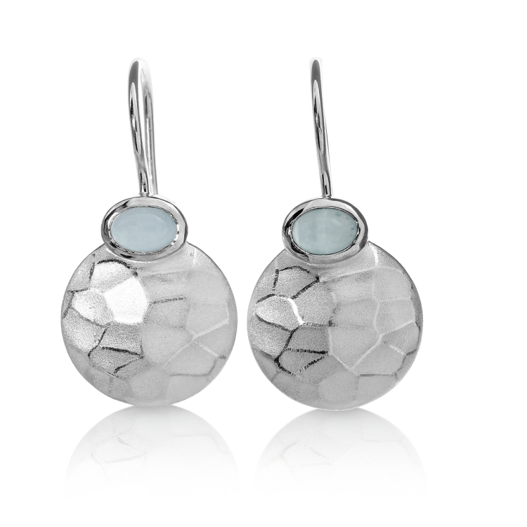 Earrings silver hammerblow aquamarine 6 x4 mm oval cab