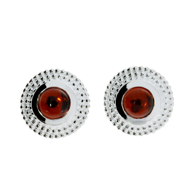 Stud earrings silver dots garnet 5 mm cab