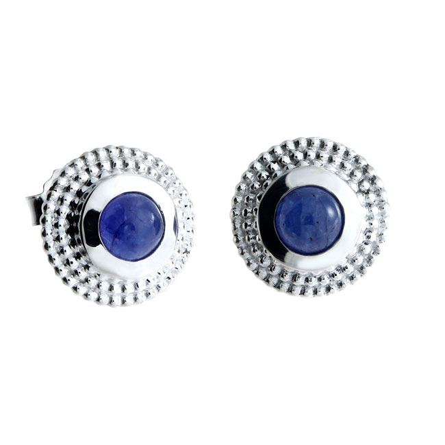 Stud earrings silver dots tanzanite 5 mm cab