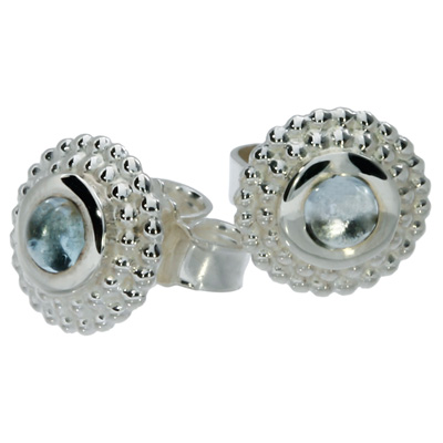 Stud earrings silver dots 8 mm blue topaz 3 mm cab