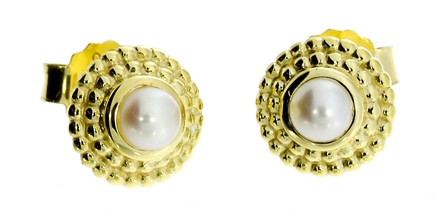 Dots stud earrings si 8 mm with pearl 3 mm gold plated