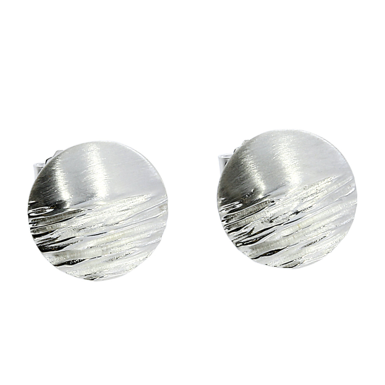 Crease stud earrings silver round 12 mm 