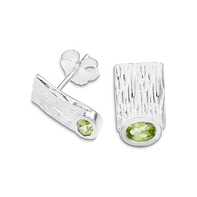 Stud earrings silver crease peridot fac