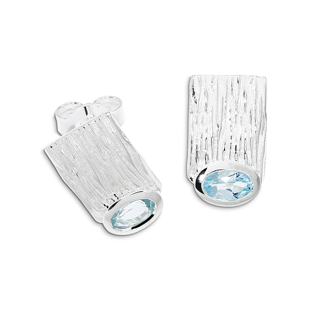 Stud earrings crease silver blue topaz fac