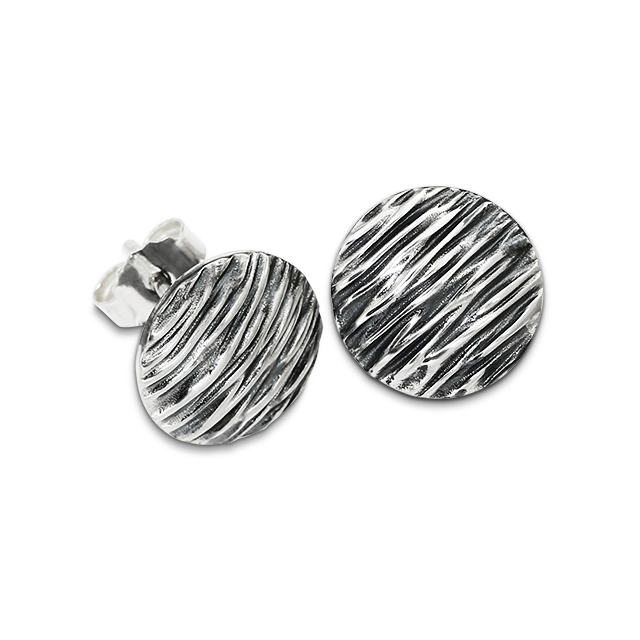 Crease stud earrings 12 mm silver-oxided