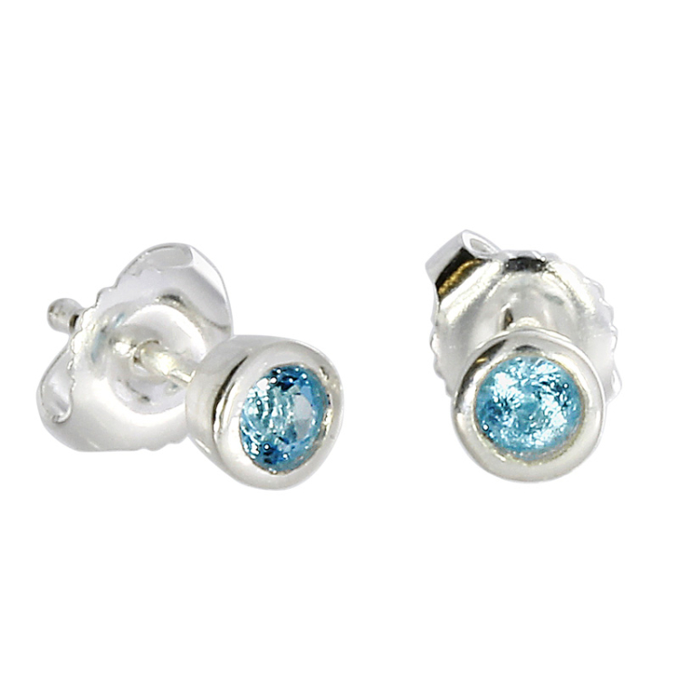 Stud earrings silver bl. topaz 3 mm round fac