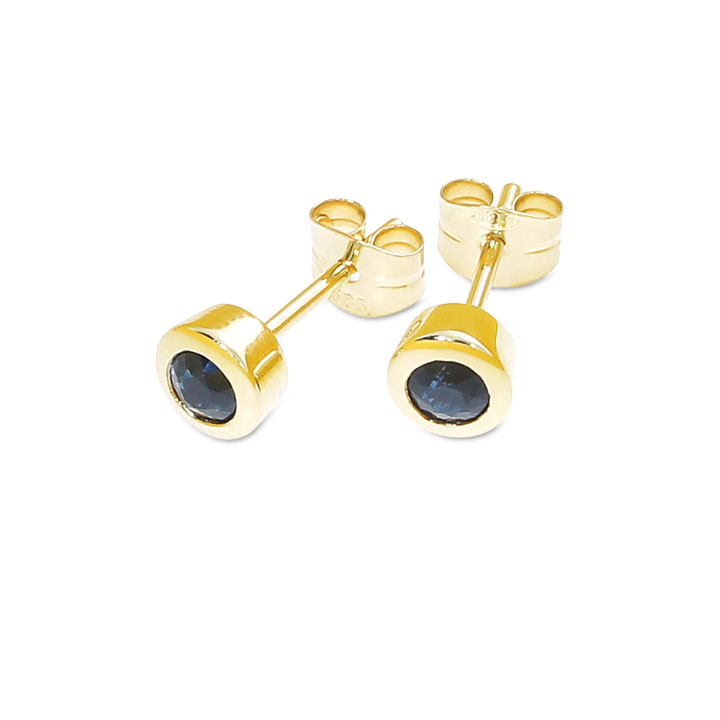 Stud earrings 585 gold Sapphire3 mm round fac