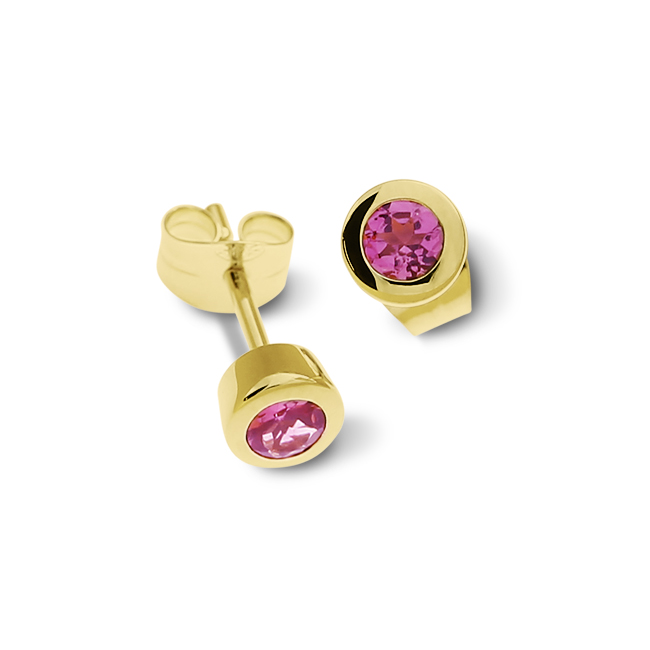 Stud earrings 585 gold pink tourmaline 3 mm round fac