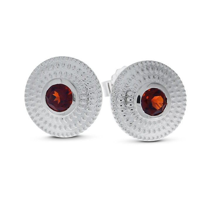 Stud earrings illusion silver garnet 4 mm fac