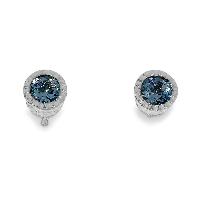 Stud earrings silver rhodium plated blue topaz 