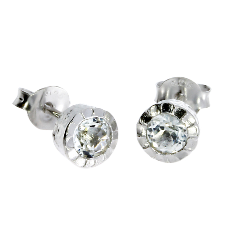 Stud earrings silver rhodium plated white topaz