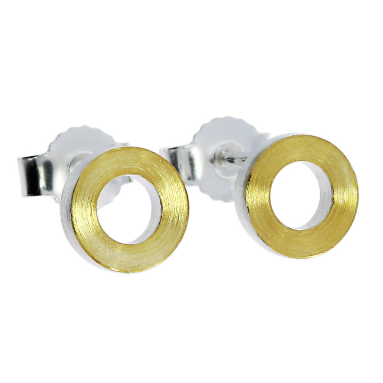 Stud earrings silver with fine gold 