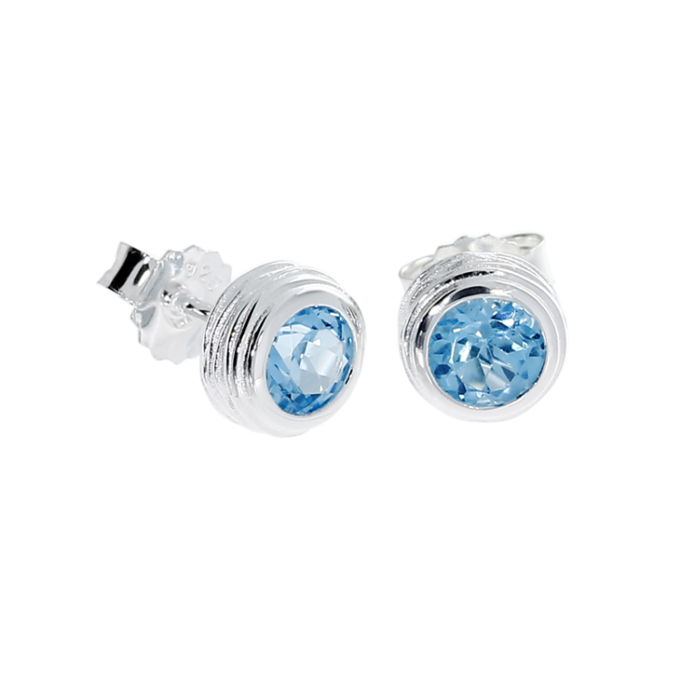 Stud earrings silver crease blossom blue topaz swiss 5 mm fac