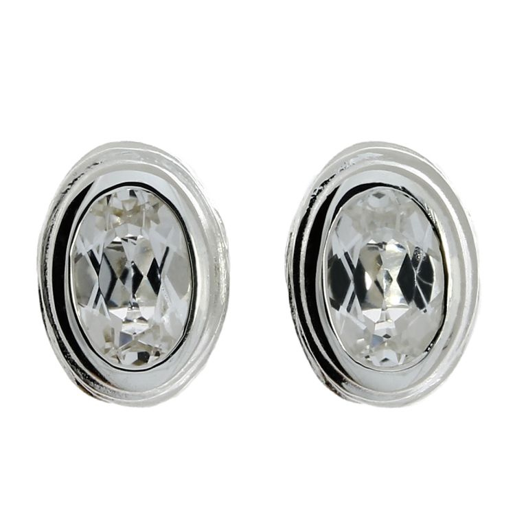 Stud earrings silver crease white topaz 6 x 4 mm oval fac