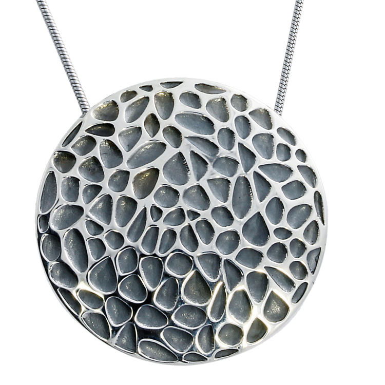 Pendant Voronoi 35 mm silver oxidised